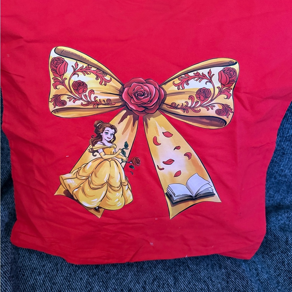 Charming Red Pillow with Yellow Bow and Character Design